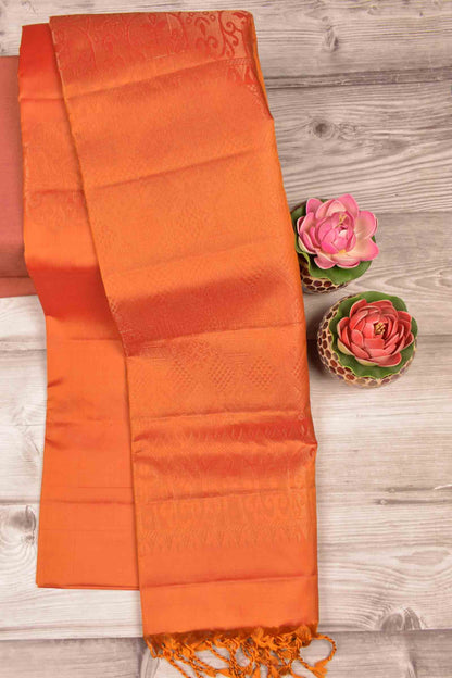 Golden Orange Body Fancy Butta Borderless Semi Soft Silk Saree
