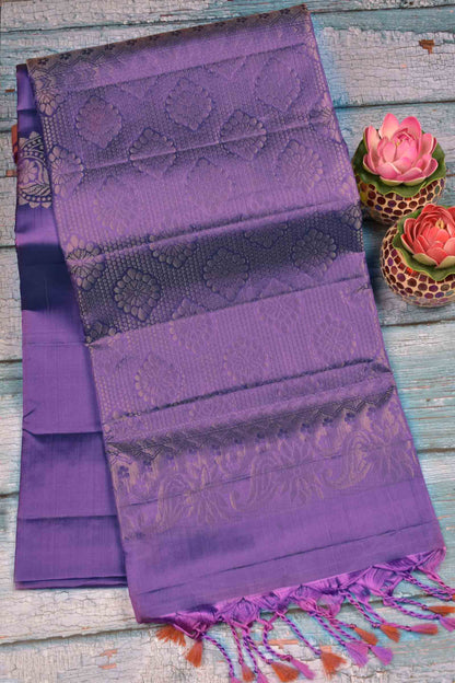Voilet Chakra Butta Zari Pallu Borderless Semi Soft Silk Saree