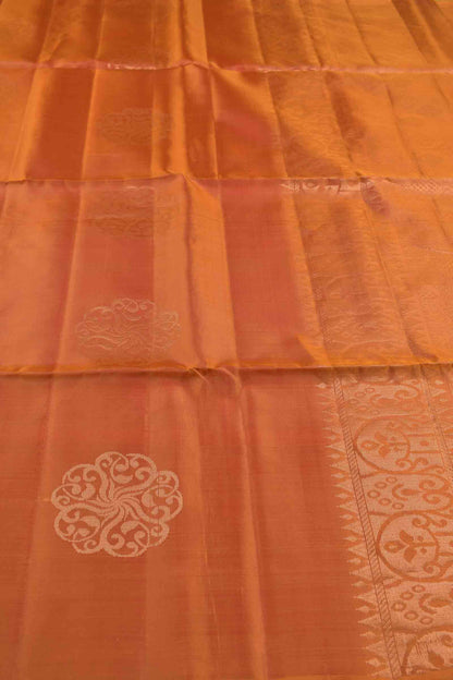 Golden Orange Body Fancy Butta Borderless Semi Soft Silk Saree