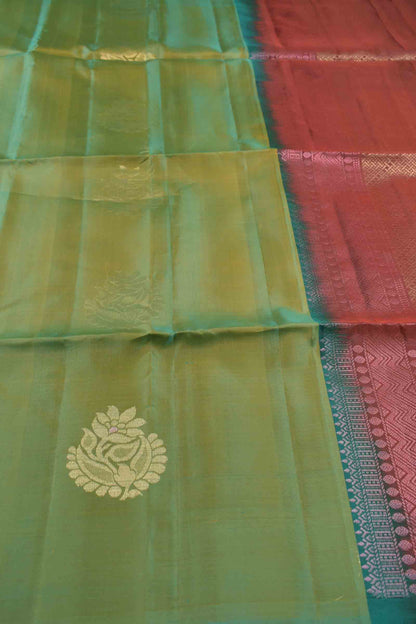 Green Body Chandbali Butta Contrast  Pallu Semi Soft Silk Saree
