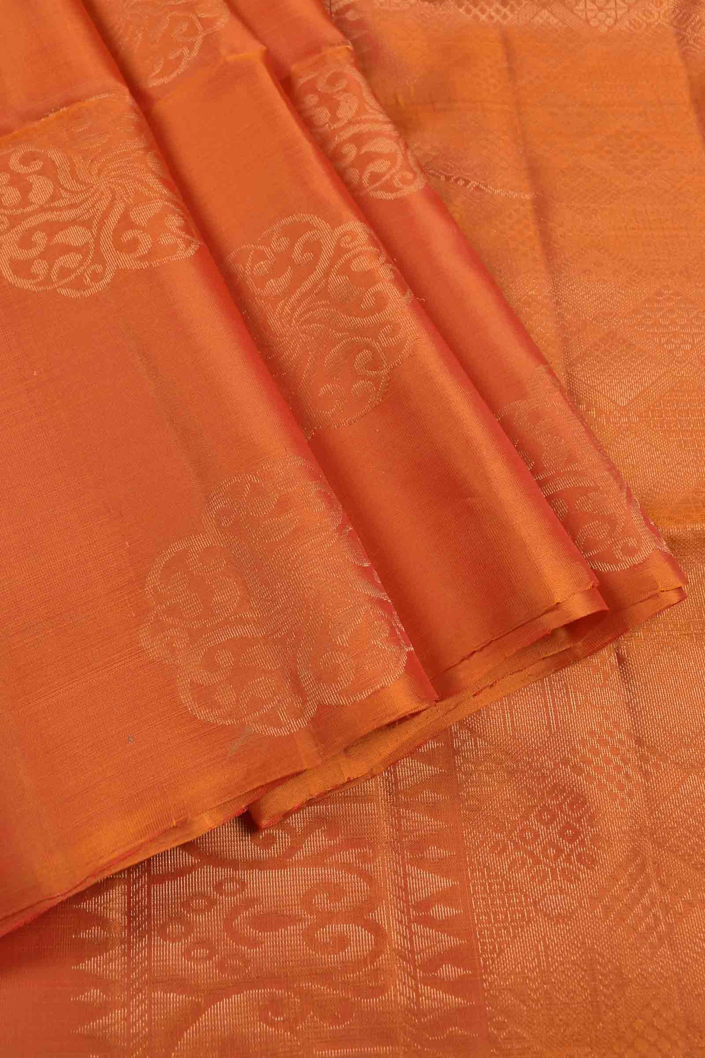 Golden Orange Body Fancy Butta Borderless Semi Soft Silk Saree