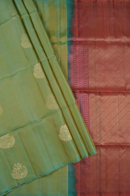 Green Body Chandbali Butta Contrast  Pallu Semi Soft Silk Saree