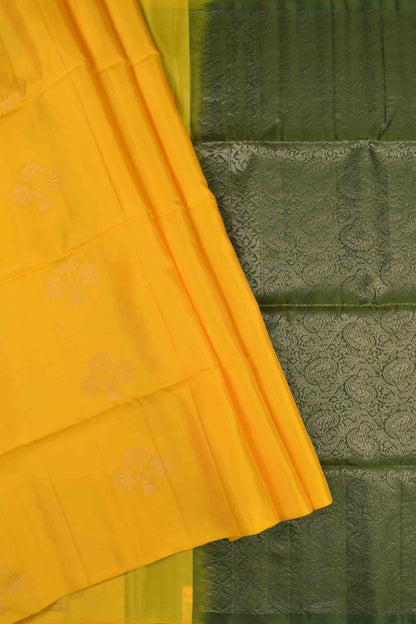 Golden Yellow Body Fancy Tree Butta Contrast Pallu Semi Soft Silk Saree