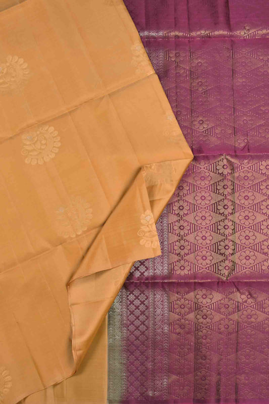 Dark Sandal Body Floral Butta Contrast Pallu Semi Soft Silk Saree