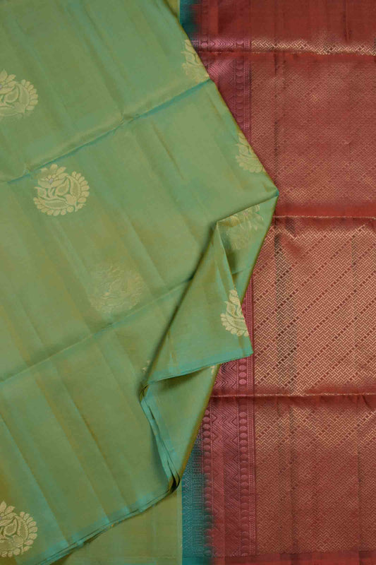 Green Body Chandbali Butta Contrast  Pallu Semi Soft Silk Saree