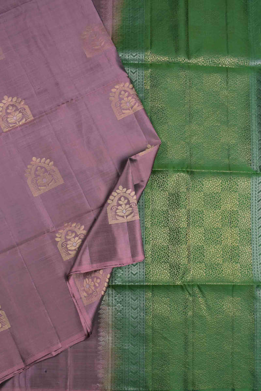 Golden Light Violet Body Fancy Butta Contrast Pallu Semi Soft Silk Saree