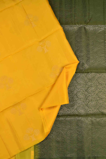 Golden Yellow Body Fancy Tree Butta Contrast Pallu Semi Soft Silk Saree