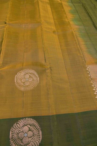 Olive Green Body Fancy  Butta Green Border Pallu Semi Soft Silk Saree