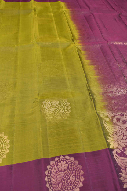 Olive Green Body Fancy Butta Burgundy Border Pallu Semi Soft Silk Saree