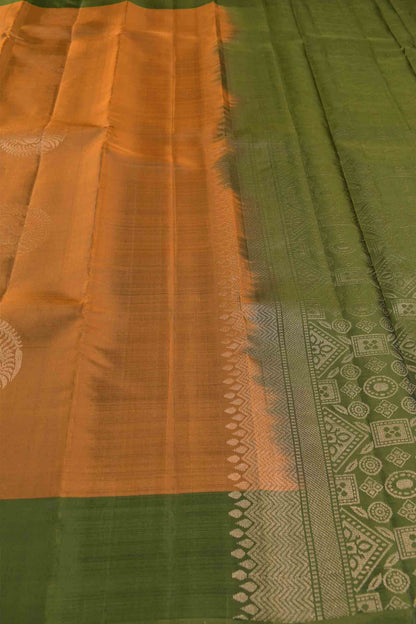 Dark Orange  Body Fancy  Butta Dark Olive Green Border Pallu Semi Soft Silk Saree