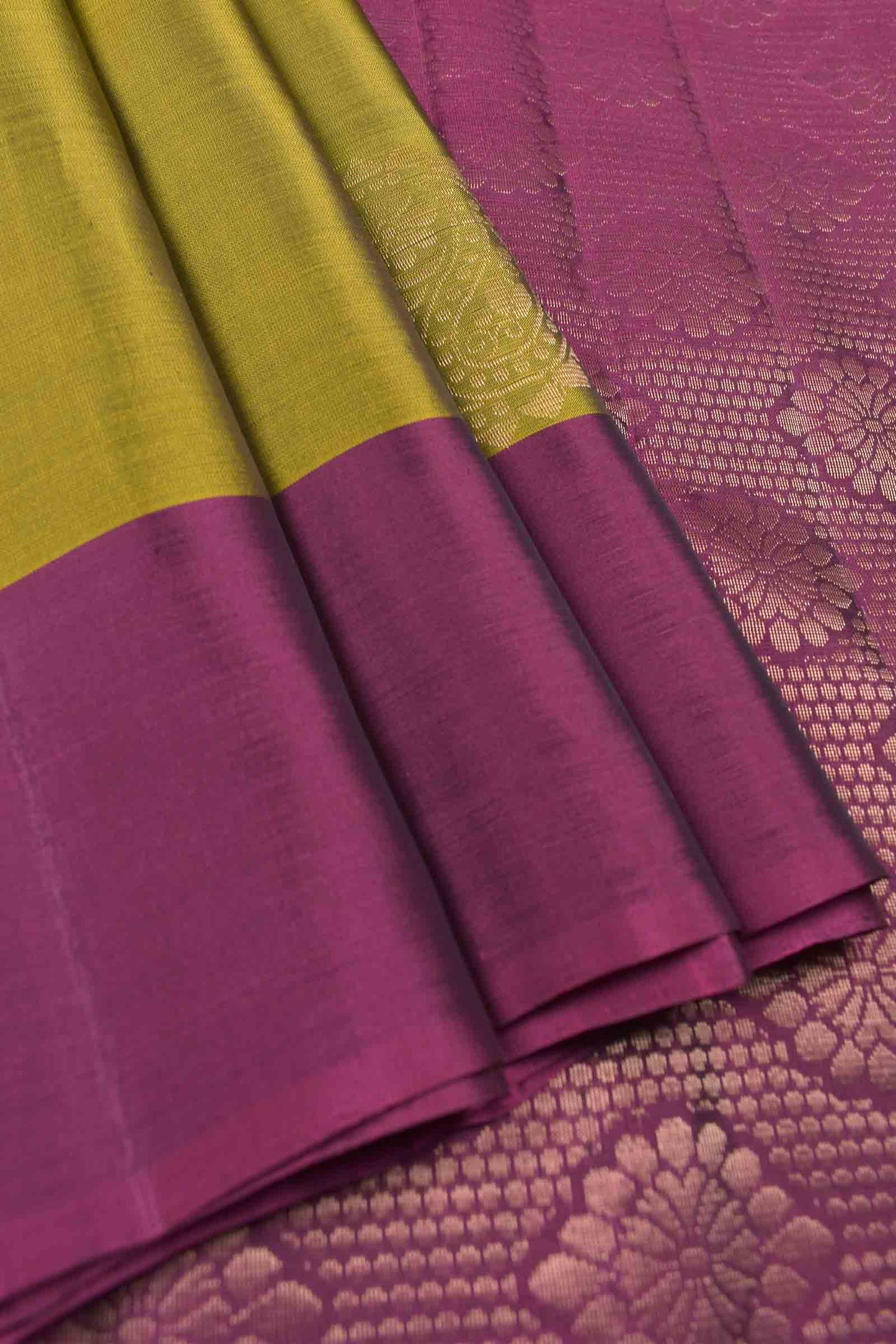 Olive Green Body Fancy Butta Burgundy Border Pallu Semi Soft Silk Saree