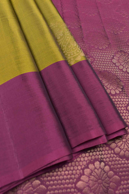 Olive Green Body Fancy Butta Burgundy Border Pallu Semi Soft Silk Saree