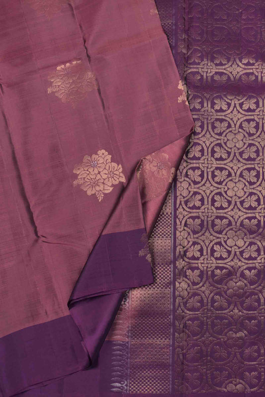 Golden Light Violet Body Fancy  Butta Voilet Border Pallu Semi Soft Silk Saree