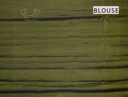 Olive Green Body Fancy  Butta Green Border Pallu Semi Soft Silk Saree