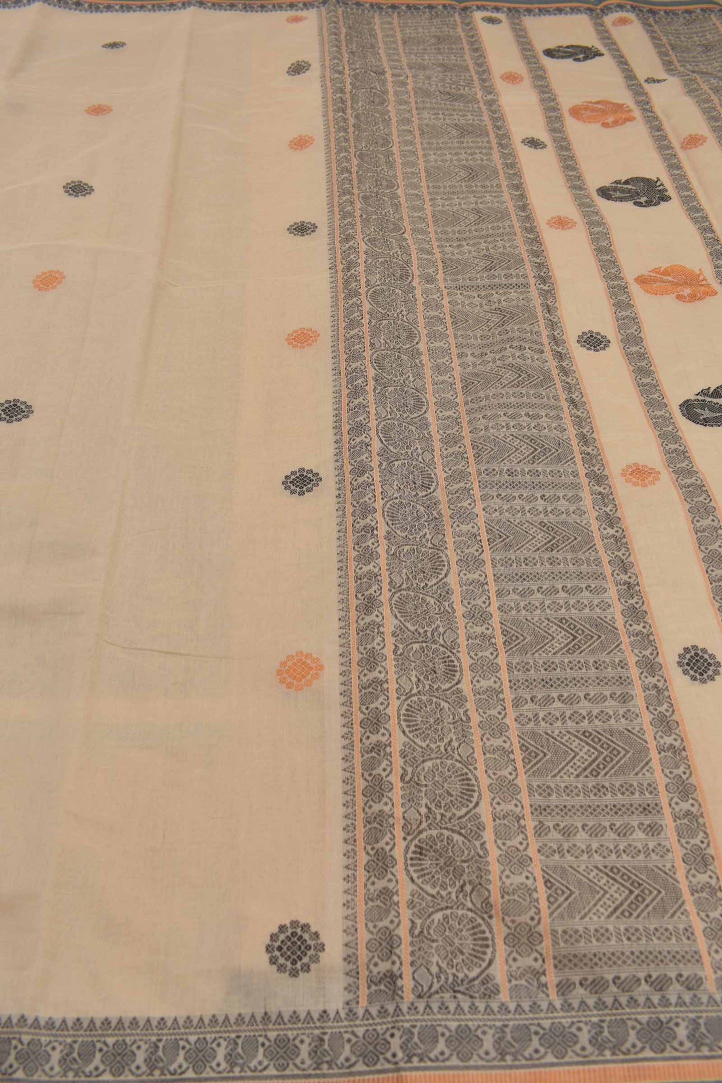 Sandal Kanjivaram Pure Cotton Multi Thread Butta Peacock Pallu Saree