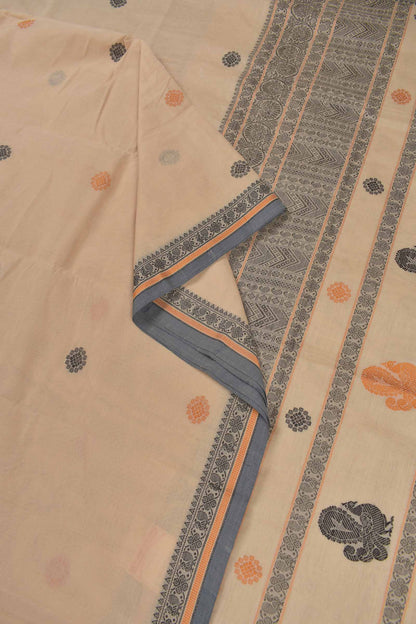 Sandal Kanjivaram Pure Cotton Multi Thread Butta Peacock Pallu Saree