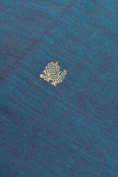 Blue Kanjivaram Pure Cotton Mini Peacock Butta Horse Border Grand Pallu Saree