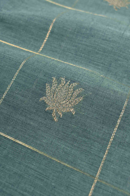 Grey Kanjivaram Pure Cotton Kattam Lotus Butta Zari Pallu Saree