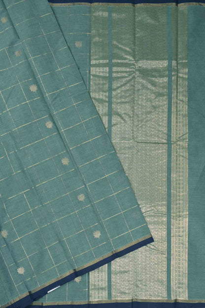 Grey Kanjivaram Pure Cotton Kattam Lotus Butta Zari Pallu Saree