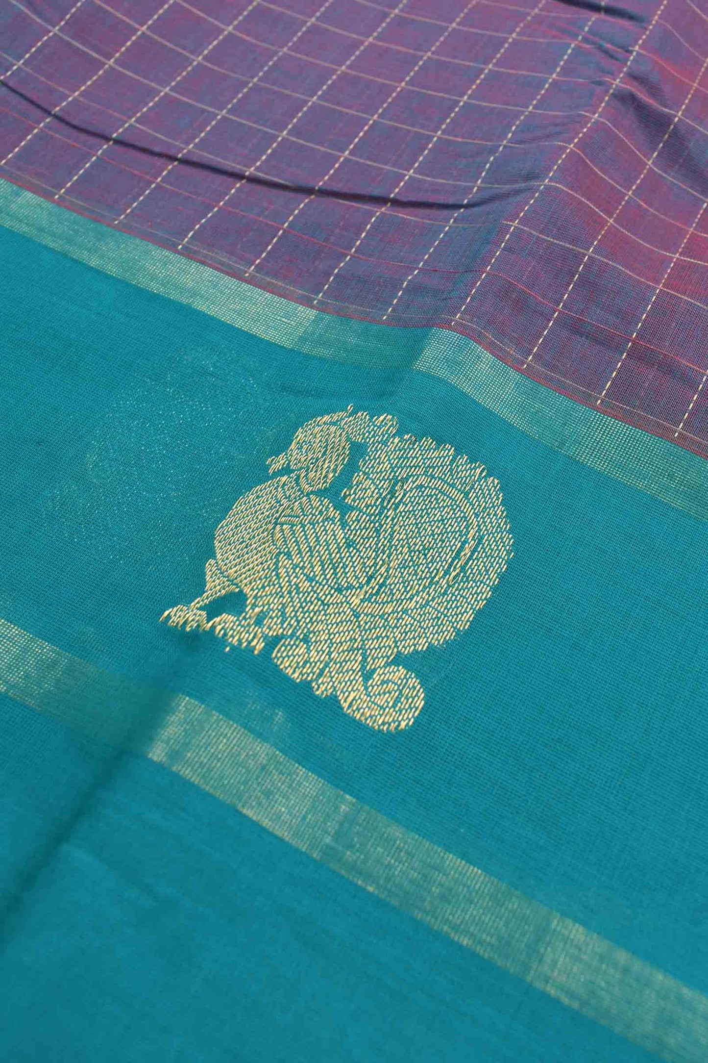 Voilet Kanjivaram Pure Cotton Kattam Blue Vanasingaram  Border Rich Pallu Saree