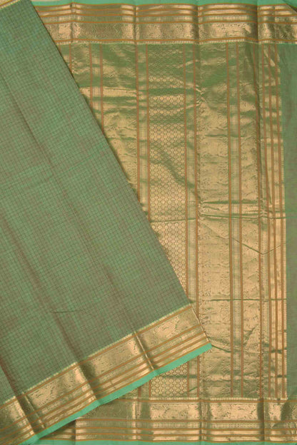 Green Kanjivaram Pure Cotton Kattam Zari Yazhi Border Zari Pallu Saree