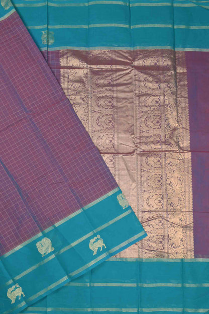 Voilet Kanjivaram Pure Cotton Kattam Blue Vanasingaram  Border Rich Pallu Saree