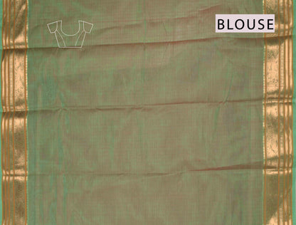 Green Kanjivaram Pure Cotton Kattam Zari Yazhi Border Zari Pallu Saree