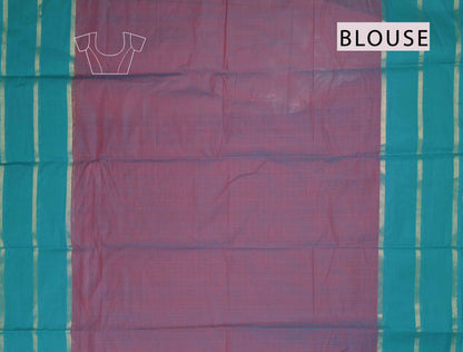 Voilet Kanjivaram Pure Cotton Kattam Blue Vanasingaram  Border Rich Pallu Saree