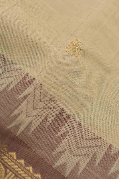Sandal Kanjivaram Pure Cotton Mini Butta Temple Border Zari Pallu Saree