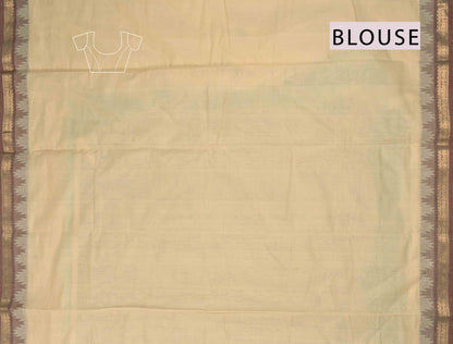 Sandal Kanjivaram Pure Cotton Mini Butta Temple Border Zari Pallu Saree