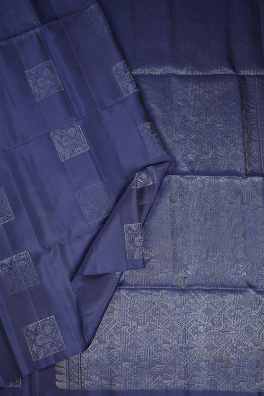 Sapphire Blue Pure Soft Silk Parrot Frames Butta Fancy Pallu  Saree NAAA206