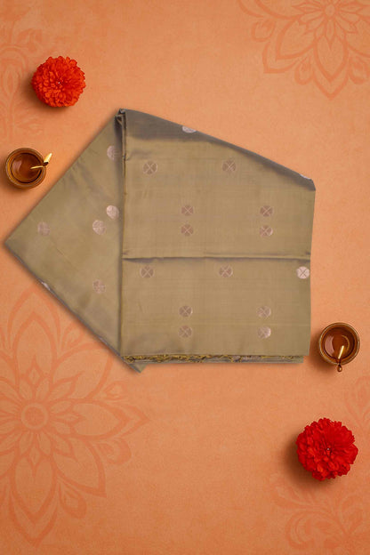 Olive Green Pure Soft Silk Round Shape Butta Flowers Border Mango Zari Pallu Saree NAA182