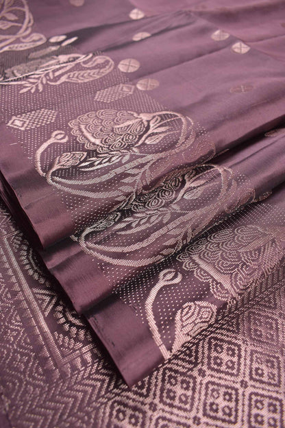 Mauve Taupe Pure Soft Silk Round Shape Butta Flowers Border Mango Zari Pallu Saree NAA181