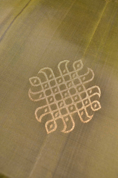 Olive Green Pure Soft Silk Kolam Butta Contrast Blue Border Kolam Pallu  Saree NAA198