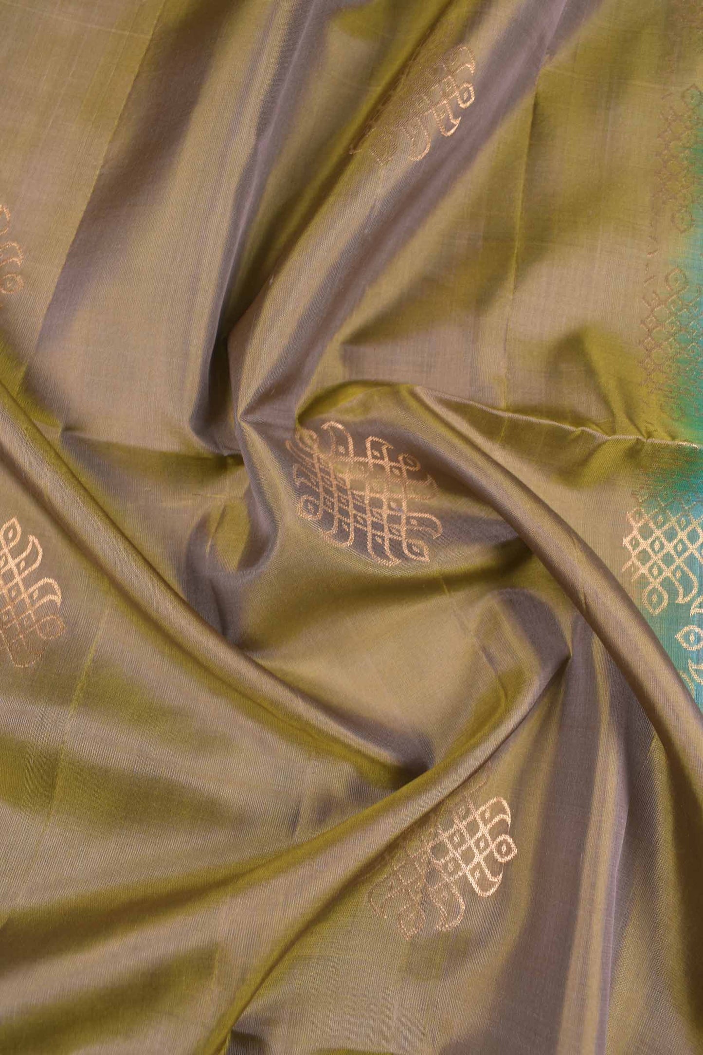 Olive Green Pure Soft Silk Kolam Butta Contrast Blue Border Kolam Pallu  Saree NAA198