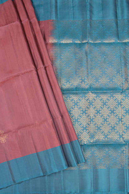 Cherry Pink  Pure Soft Silk Kolam Butta Contrast Blue Border Kolam Pallu Saree NAA199