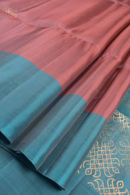 Cherry Pink  Pure Soft Silk Kolam Butta Contrast Blue Border Kolam Pallu Saree NAA199