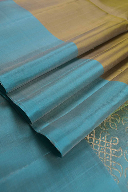 Olive Green Pure Soft Silk Kolam Butta Contrast Blue Border Kolam Pallu  Saree NAA198