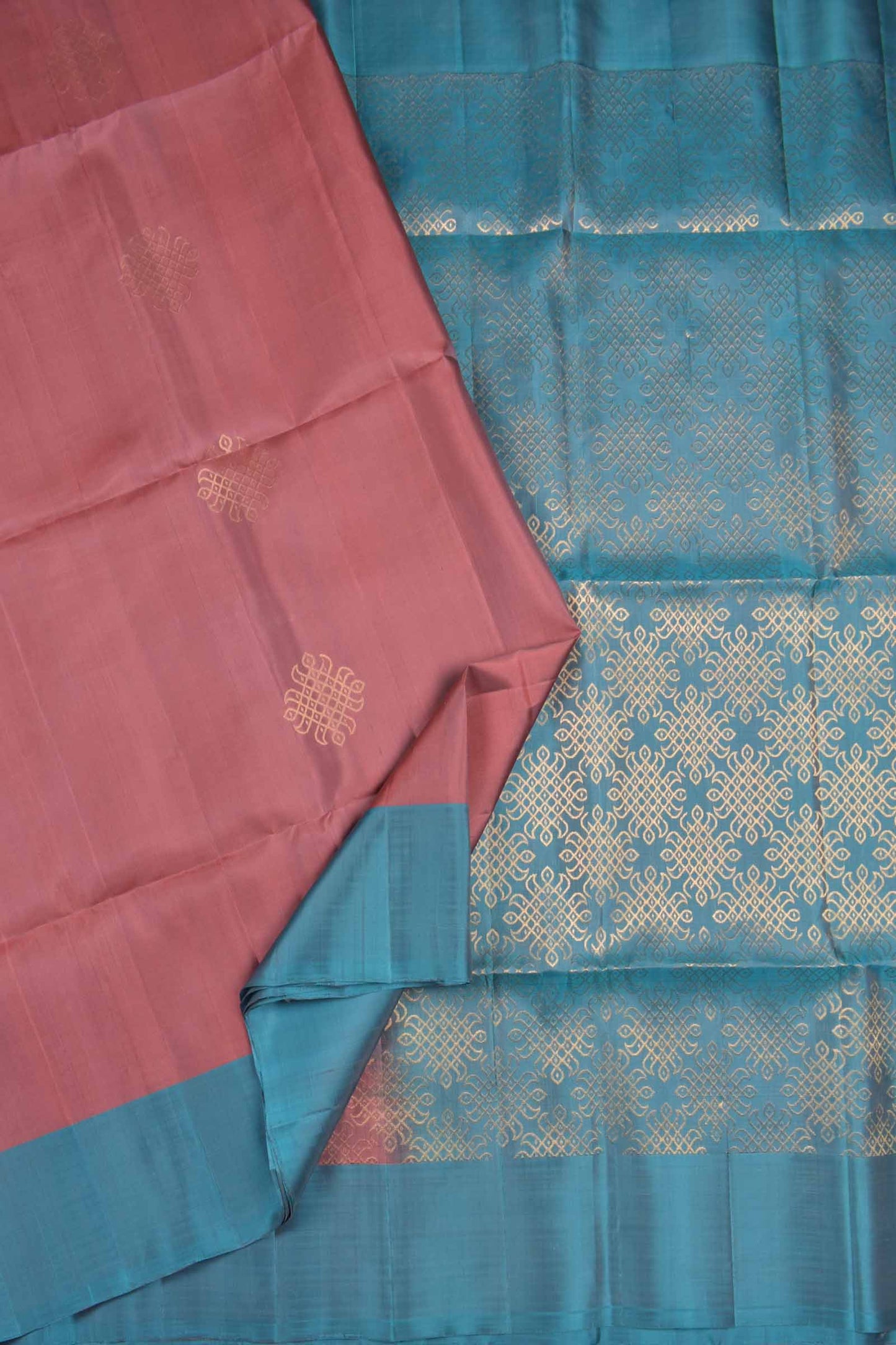 Cherry Pink  Pure Soft Silk Kolam Butta Contrast Blue Border Kolam Pallu Saree NAA199