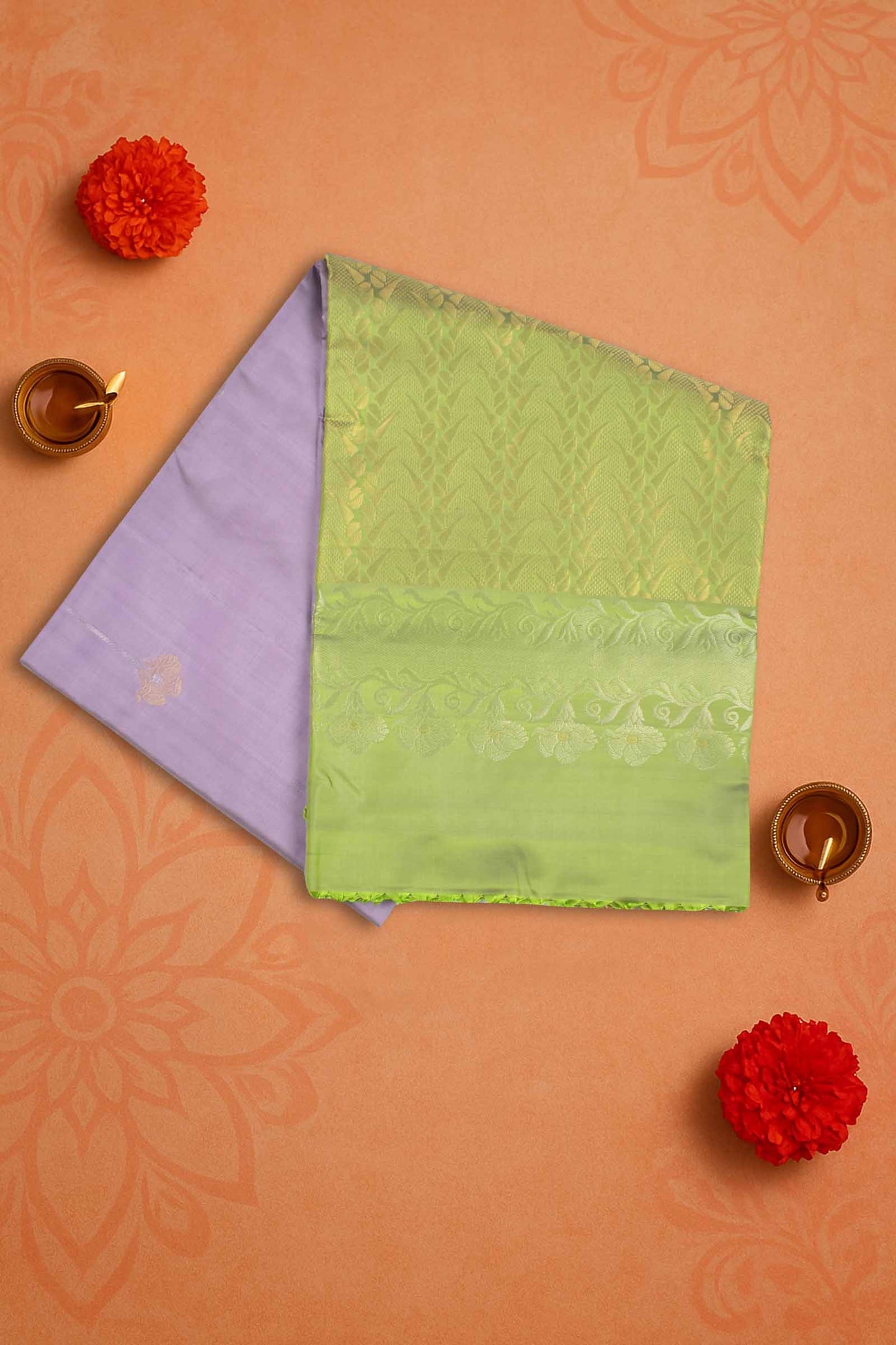 Violet Pure Soft Silk Butta Zari Border Green Fancy Pallu Saree NAA196