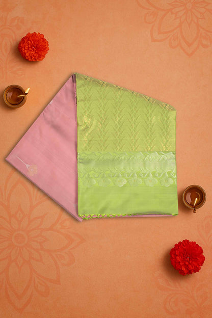 Cherry Pink Pure Soft Silk Butta Zari Border Green Fancy Pallu Saree NAA197