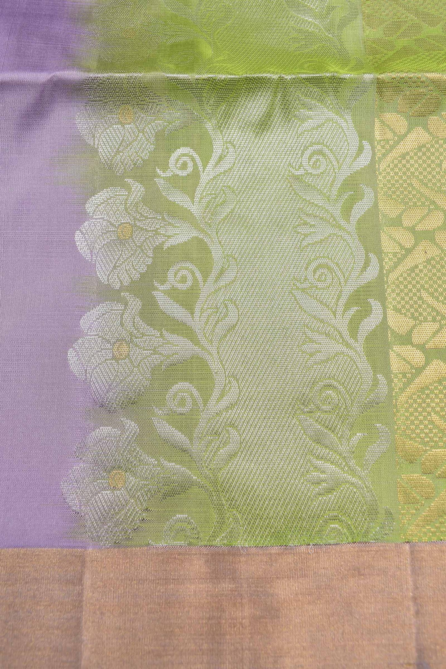 Violet Pure Soft Silk Butta Zari Border Green Fancy Pallu Saree NAA196