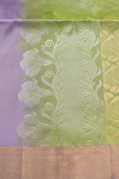 Violet Pure Soft Silk Butta Zari Border Green Fancy Pallu Saree NAA196