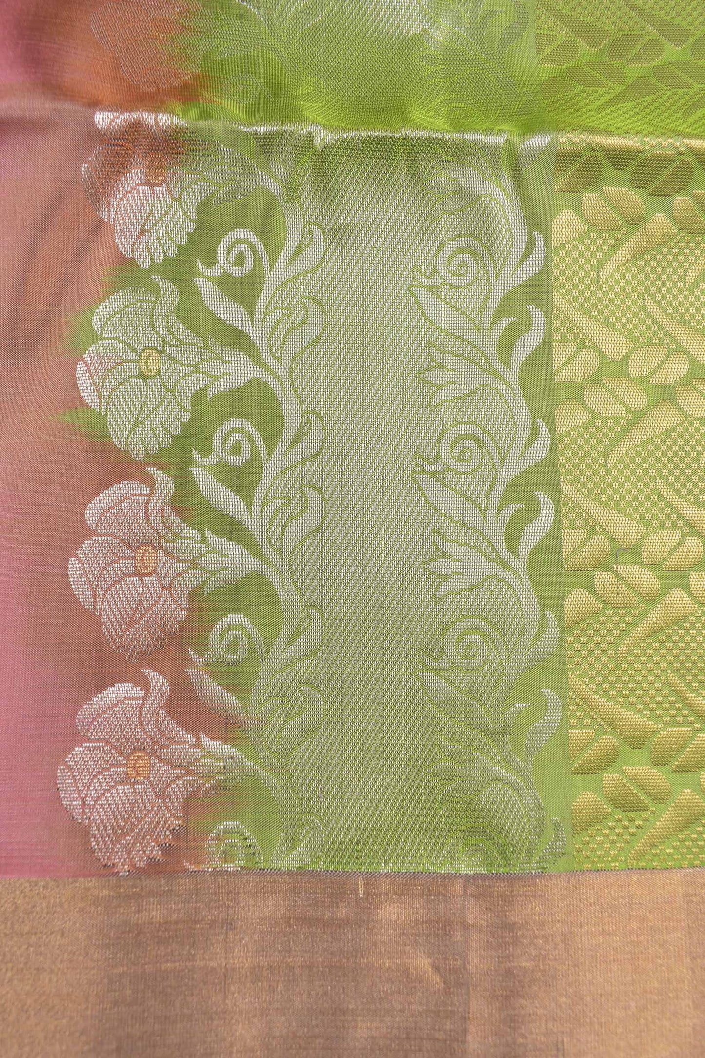 Cherry Pink Pure Soft Silk Butta Zari Border Green Fancy Pallu Saree NAA197