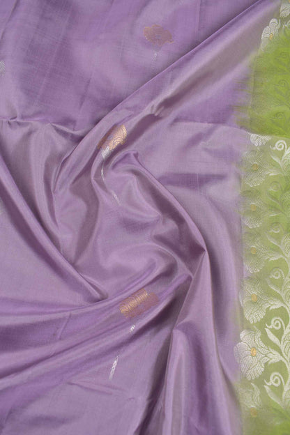 Violet Pure Soft Silk Butta Zari Border Green Fancy Pallu Saree NAA196