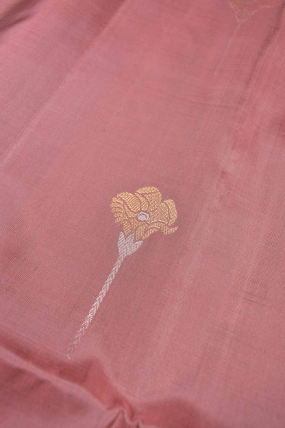 Cherry Pink Pure Soft Silk Butta Zari Border Green Fancy Pallu Saree NAA197