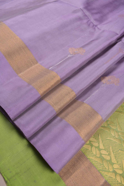 Violet Pure Soft Silk Butta Zari Border Green Fancy Pallu Saree NAA196