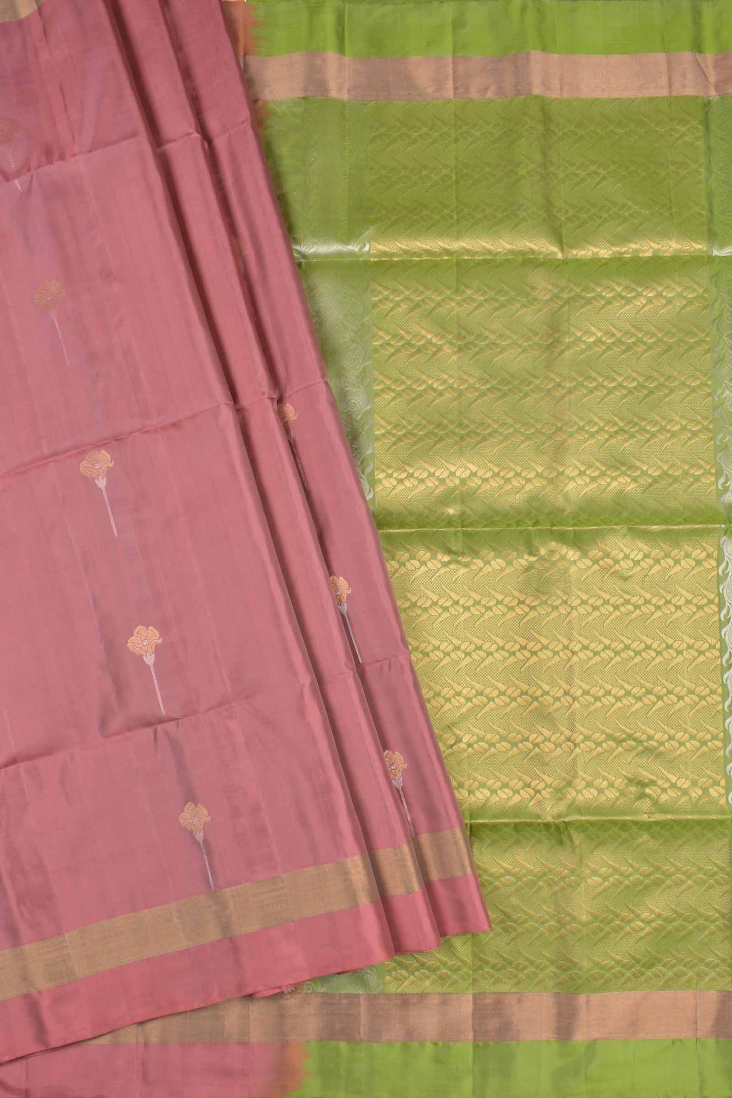 Cherry Pink Pure Soft Silk Butta Zari Border Green Fancy Pallu Saree NAA197