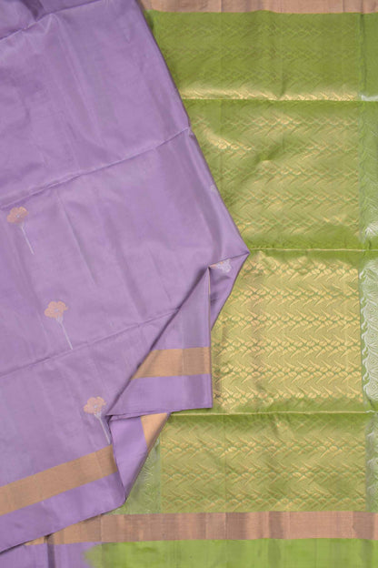 Violet Pure Soft Silk Butta Zari Border Green Fancy Pallu Saree NAA196