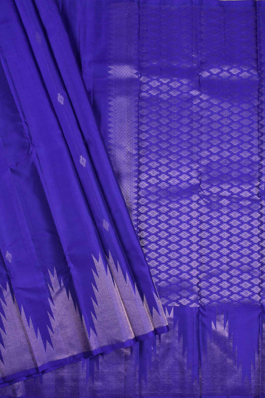 Navy Blue Light Weight Pure Silk Butta Copper Big Temple Border Fancy Zari Pallu Saree NAA183